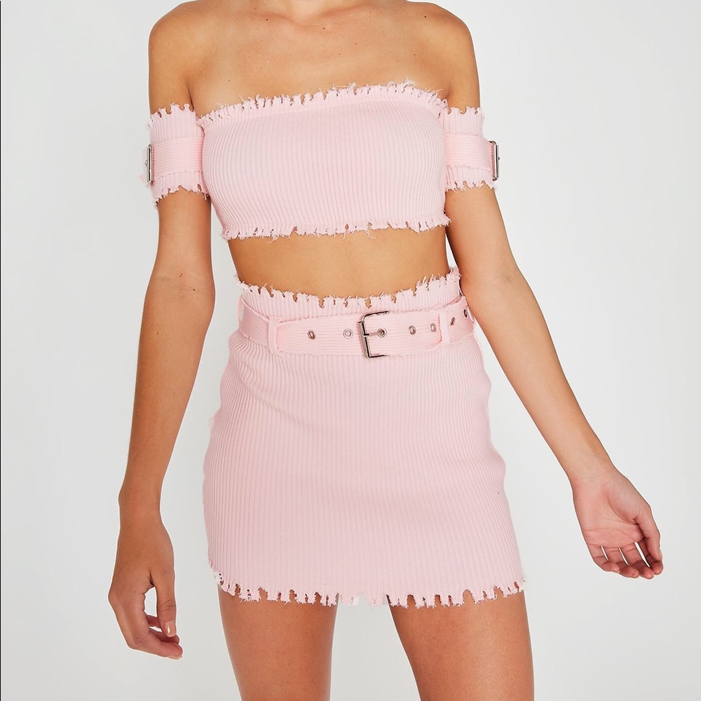 baby pink ribbed two piece set